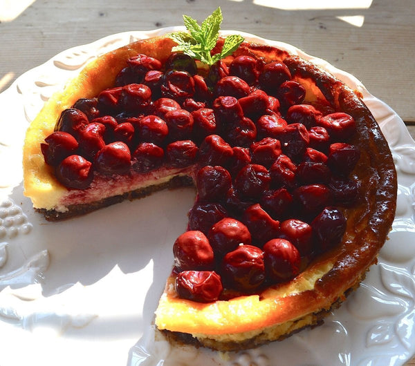 Recipe Idea - Morello Cherry Cheesecake with an Amaretti crust - Robins & Sons Chocolate