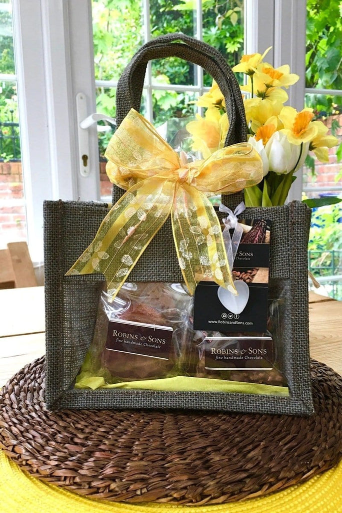 Chocolate Gift bag with oranges, nuts, strawberries and salted caramel