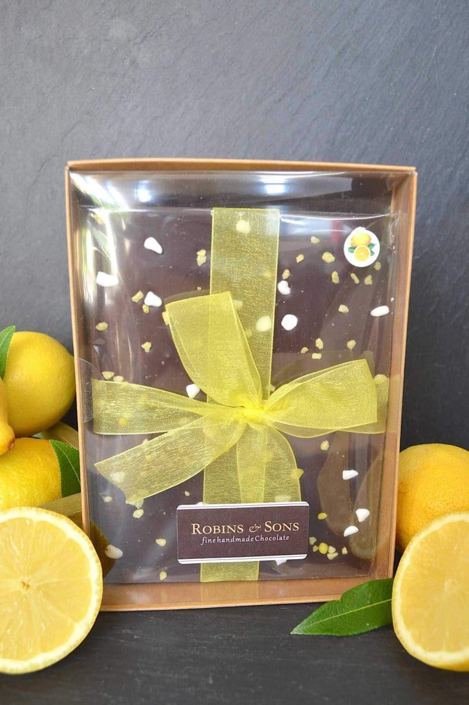 Gift boxed dark chocolate bar with Sicilian Lemon Oil and meringue