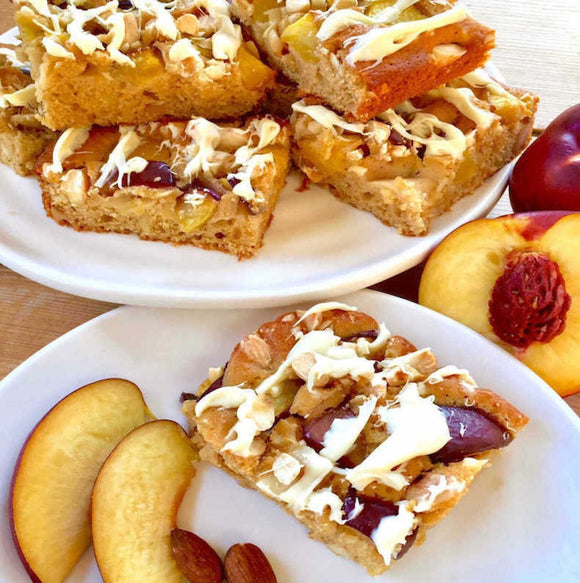 Almond, Nectarine and White Chocolate Drizzle Cake