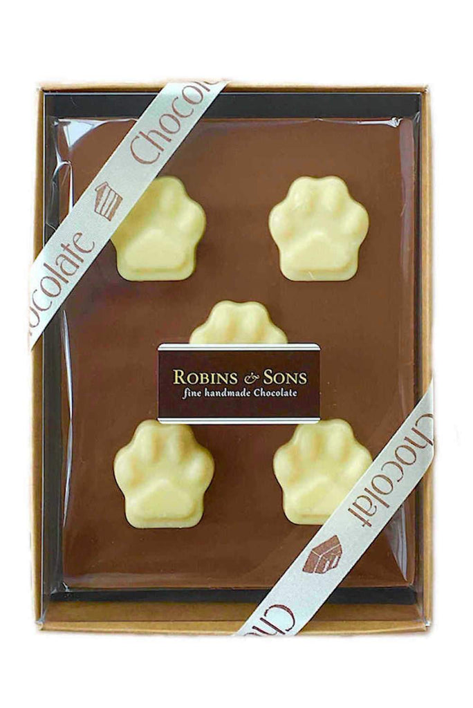 Dog Themed Gifts - Milk Chocolate Gift Bar with white chocolate Paw prints