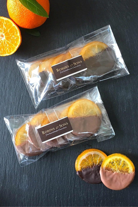 Candied orange slices in luxury Belgian milk or dark chocolate UK gifts corporate