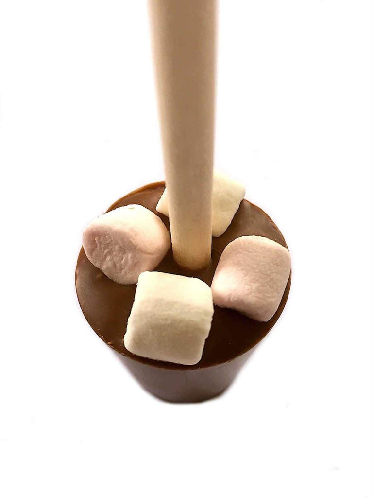 Individual luxury Belgian hot chocolate spoons / stirrer topped with mini marshmallows
