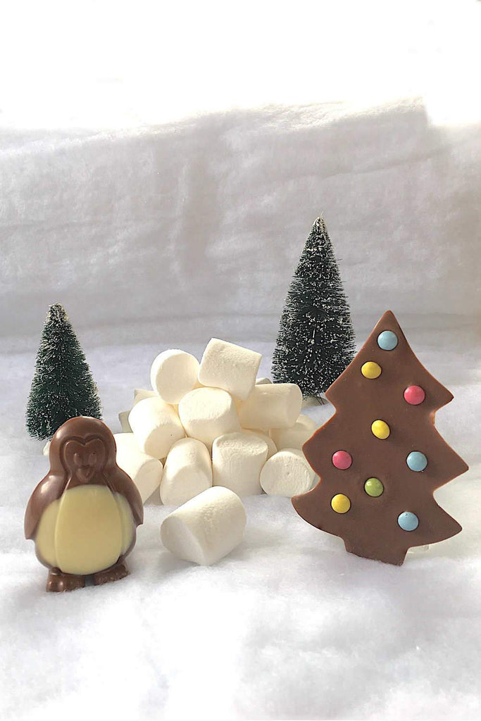 North Pole Childrens Christmas Goody Bag with chocolate penguin, tree and marshmallows