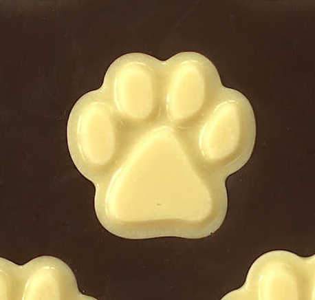 Belgian Dark chocolate gift bar with white chocolate paw print shapes