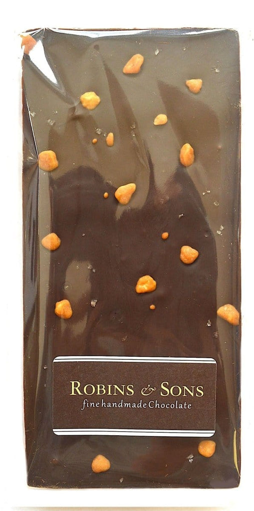 Dark chocolate bar with salted caramel and sea salt