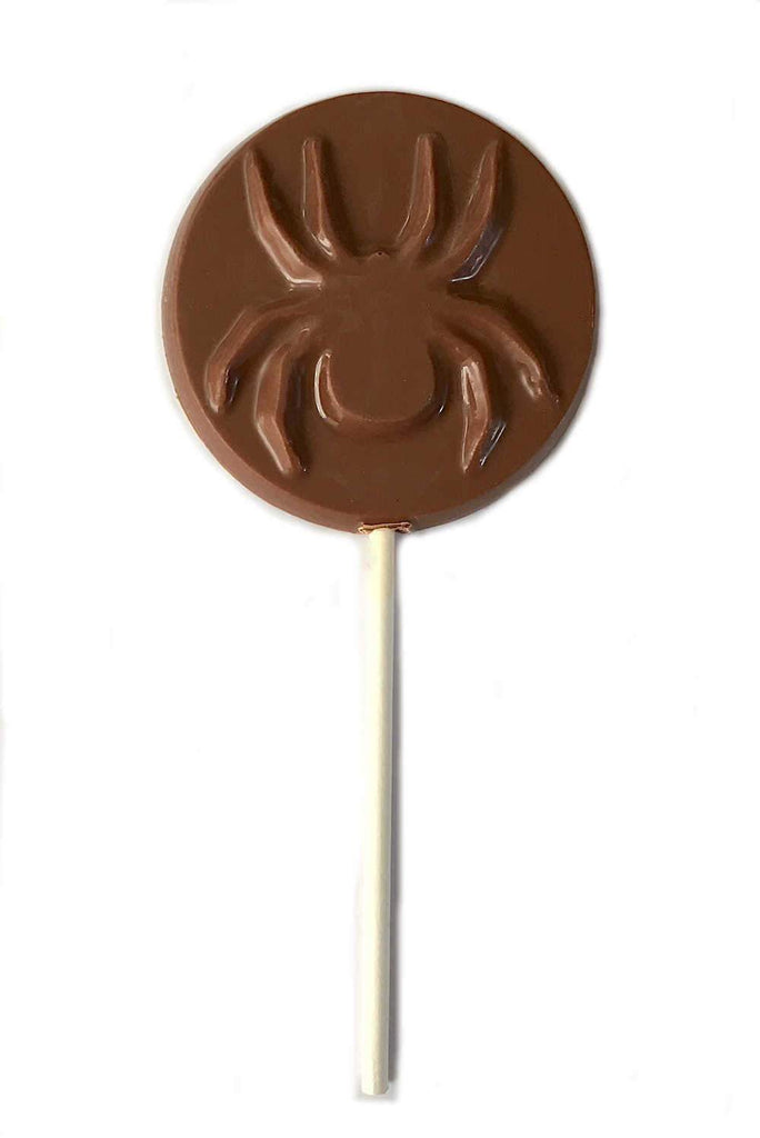 Novelty Milk chocolate Halloween lollipop with spider pattern
