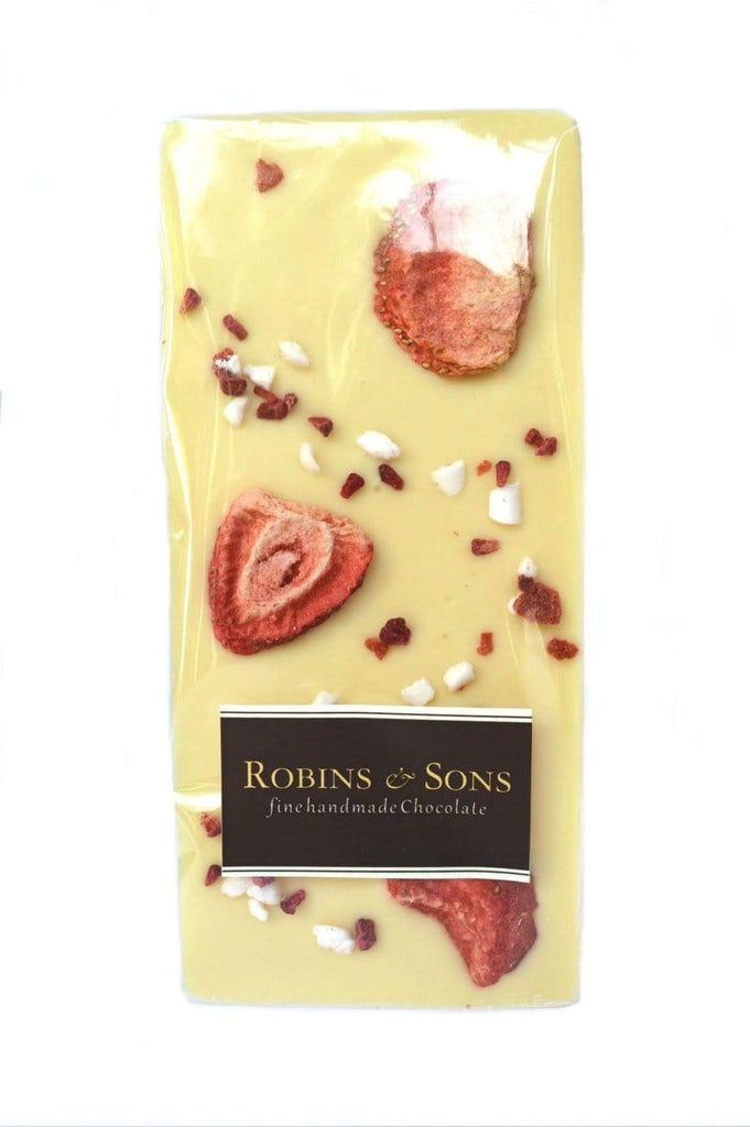 Luxury Belgian white chocolate bar with strawberries raspberries meringue 