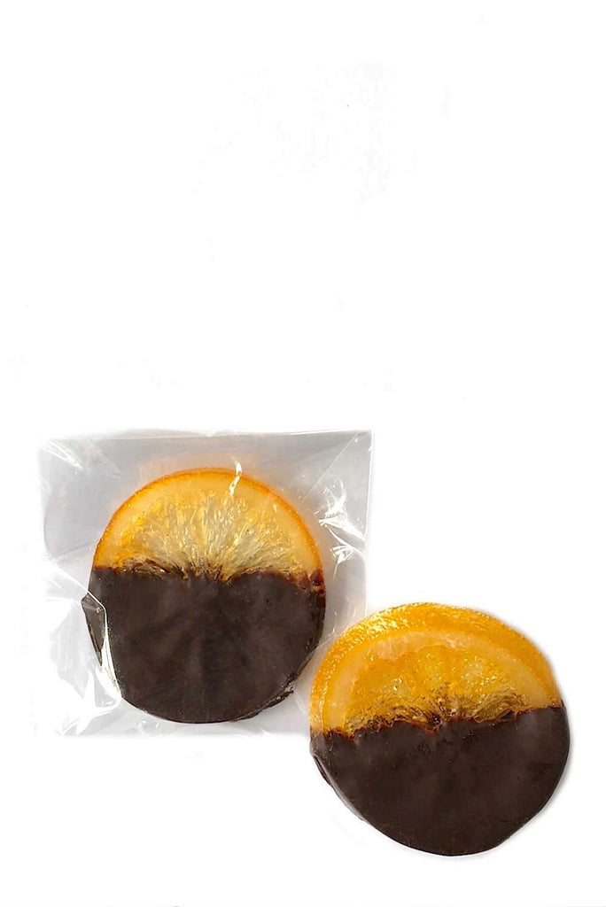 Individual luxury dark chocolate covered orange slices peel