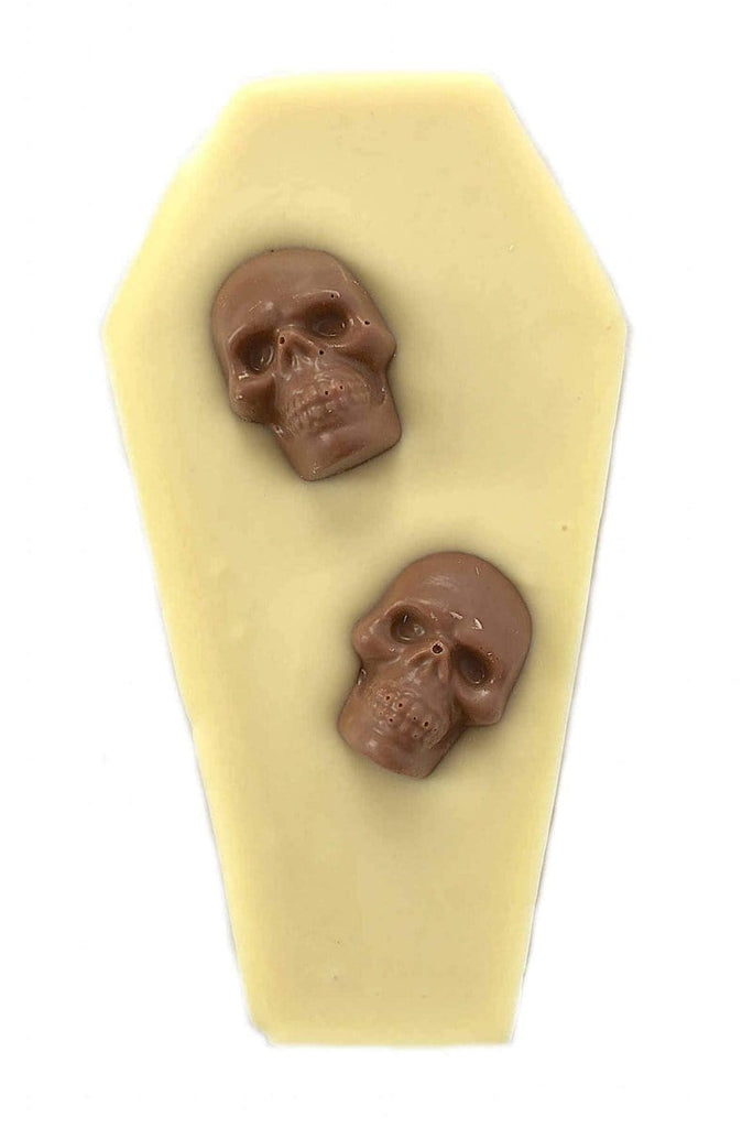 Kids Novelty Halloween white chocolate coffin and skulls uk